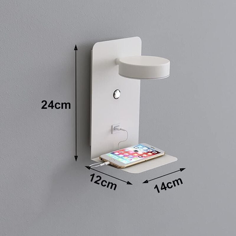 LED-Innenwandleuchte mit USB-Anschluss, moderne 12-W-Dreifarben-dimmbare Wandleuchte mit Schalter, Lesewandleuchte, 330°...