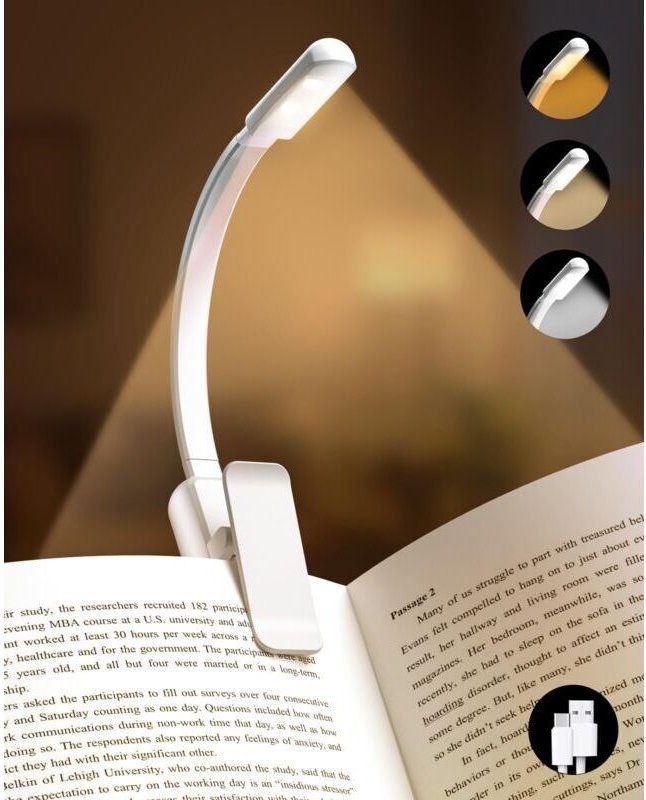 Wiederaufladbare Leselampe, LED-Leselampe, Augenschutz-Leselampe, 3 Farben, stufenlos einstellbare Helligkeit