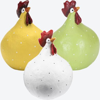 3-lg. Set - Deko-Hahn groß, 13 cm hoch, Farben: gelb, grün & weiß