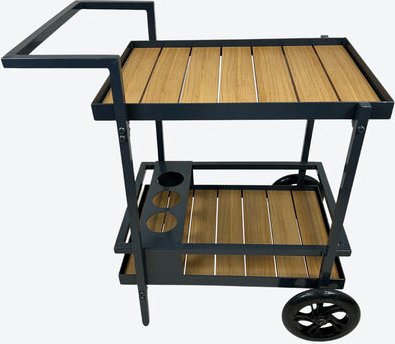 Mobiler Servierwagen 79x53,5x80 cm - Alu & WPC in Holzoptik, wetterfest - 2 Ebenen, Flaschenhalter Ø 8,4 cm, Räder Ø 20 ...