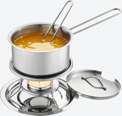 Saucen- & Butterwärmer Set - Edelstahl, Ø 11 cm, 300 ml Fassungsvermögen, Stövchen & Servierlöffel, inkl. Teelicht, spül...