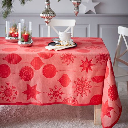 Tischdecke Weihnachtskugeln, 150 x 150 cm