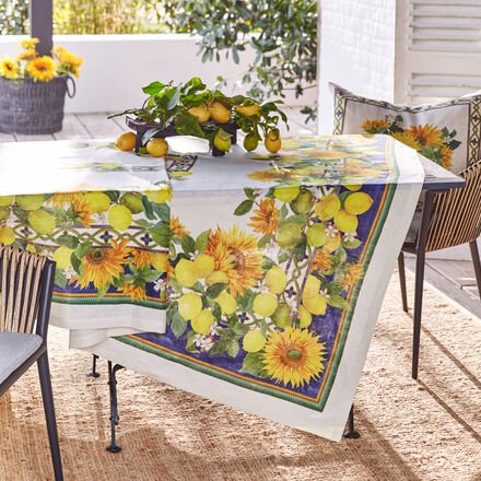 Tischdecke Sonnenblumen auf Leinen, 170 x 270 cm
