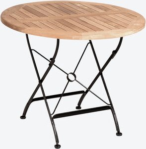Teak/Eisen Klapptisch rund, ø 90 x 74 cm hoch, 17 kg