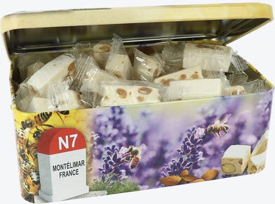 Nougat aus Montélimar 400 g - 30 % Mandeln & 25 % Honig, Retro-Dose, weiches Nougat, aus französischer Manufaktur