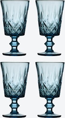 Facetten-Weingläser, Blau, 4 Stück, 16 cm hoch, 290 ml, stand-, stoß- und spülmaschinenfest