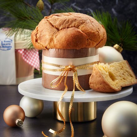 Panettone mit gesalzener D'Isigny Butter 500 g - herzhaft, ohne Rosinen & kandierte Früchte, luftiger Teig, im Holzkörbc...