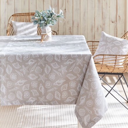 Jacquard Tischdecke Muschel, 150 x 250 cm, Beige