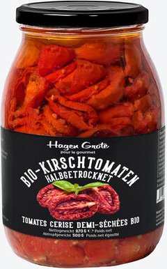 Thumbnail - Hagen Grote Bio Kirschtomaten halbgetrocknet 970 g - IT-BIO-004 - In Öl mit Oregano & Knoblauch, handverlesen aus Sizili...