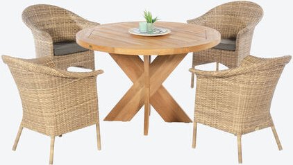 Teakholz-Tisch rund, ø 120 cm + 4 Loom-Chairs