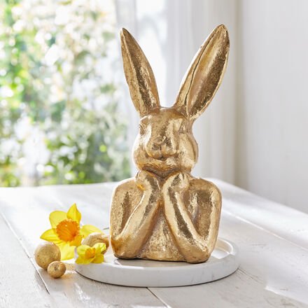Hasenbüste, Polyresin, Goldfarben, 18 x 36 x 13 cm (B/H/T)