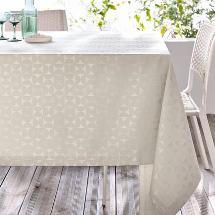 Thumbnail - Tischdecke Beige 90/90 cm - fleckgeschützt, robust, bügelleicht, jacquardgewebt, Couvertsaum, 270 g/m², Polyester, 60 °C...