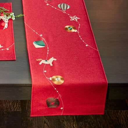 Tischläufer "Weihnachtsschmuck", 32 x 96 cm, Wolle/Polyester/Polyacryl/Polyamid