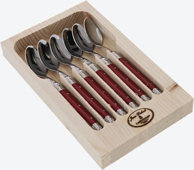 6 Dessertlöffel Rot - Laguiole, 18/10 Edelstahl, spülmaschinenfest, traditionelle Handwerkskunst, Biene als Markenzeiche...