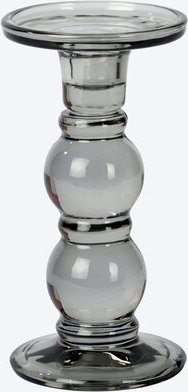 Lambert Kerzenleuchter Andratx, für Stumpenkerzen & Stabkerzen, modernes Design, Glas, Grau, groß Ø 9,5 x 18,5 h