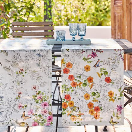 Tischläufer Blümchen, 45 x 170 cm, 100 % Leinen, bedruckt, Maschinenwäsche 40 °C