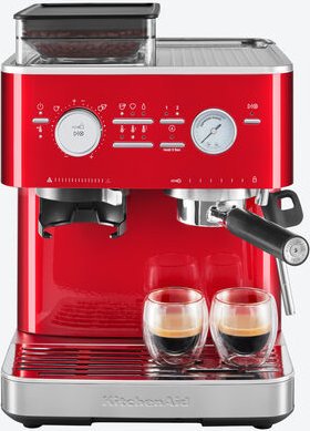 KitchenAid Espressomaschine halbautomatisch Rot - 15 Mahlgrade, 15 bar-Pumpe, für Espresso & Cappuccino, Edelstahl-Mahlw...