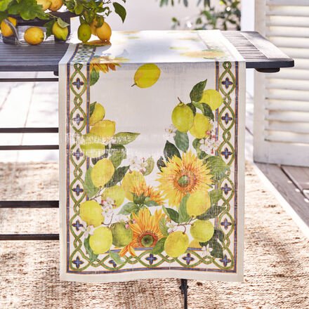 Tischläufer Sonnenblumen auf Leinen, 45 x 170 cm