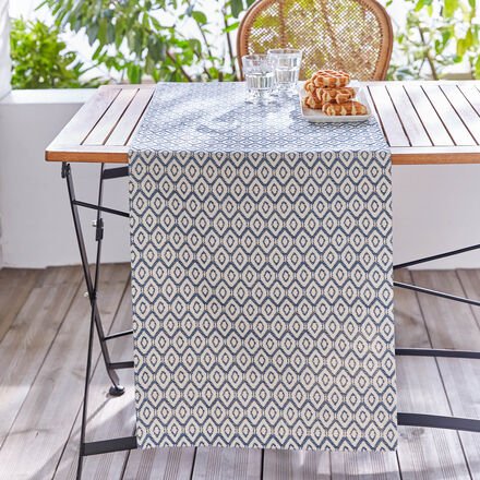 Sander Tischläufer 50 x 140 cm Blau - Rauten-Dessin, Baumwolle-Polyester-Mix, Jacquardgewebe, strapazierfähig, langlebig...