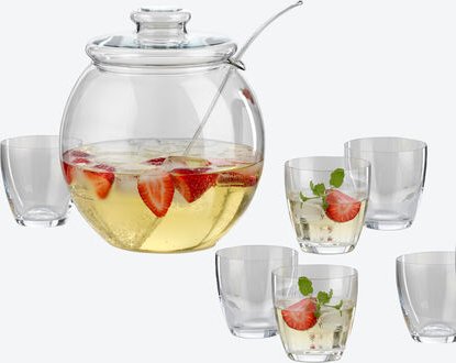 Bowle-Set, 9-tlg., 4,5 l Inhalt, mit 6 Bechern je 300 ml Inhalt
