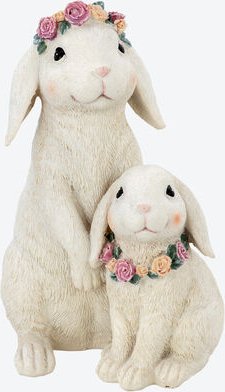 Blümchenhasen Violet & Peach, Polyresin, 13,7 x 10,5 x 19,7 cm