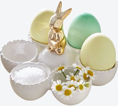 Eier-Servierplatte Goldhase, Weiß, 13 x 15 x 10 cm