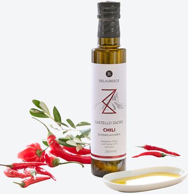 Chiliöl 250 ml - Extra natives Olivenöl, kaltgepresst, aus Kreta, feine Schärfe, natürlich hergestellt, ohne Zusatzstoff...