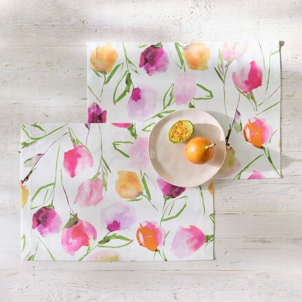 Tischset mit Tulpenmotiv 2er-Set - 100 % Baumwolle, Pastellfarben, hochwertig verarbeitet, 35/50 cm, maschinenwaschbar