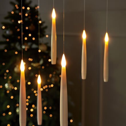Schwebende Kerzen 10er-Set - Kunststoff, Weiß, Nylonfaden 1 m zum Aufhängen, Ø/H 1,5/15,5 cm, mit Timer-Funktion, Fernbe...