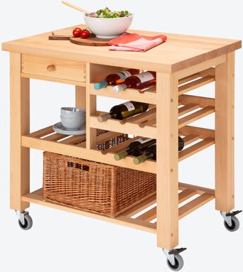 Küchenwagen klein mit Weidenkorb, 90 x 60 x 90 cm