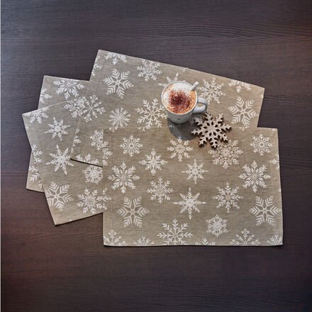 4er-Set Tischsets "Eiskristalle" - 58 % Polyester, 28 % Baumwolle, 8 % Polyacryl, jacquardgewebt mit Glanzeffekt, Eiskri...