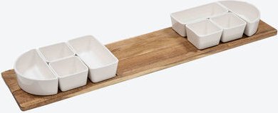 8-tlg. Servierbrett aus Akazienholz mit Porzellanschalen - für Charcuterie, Buffet & Brunch, frei arrangierbar, spülmasc...