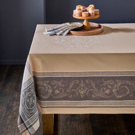 Tischdecke "Versailles" 160/160 cm - 100 % Baumwolle, Beige, edler Glanz, strapazierfähig, Jacquardgewebe, Ornament-Desi...