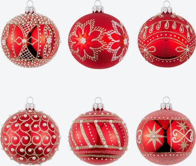 6er Set Christbaumkugeln, Rot/Gold, klein, Ø 6 cm