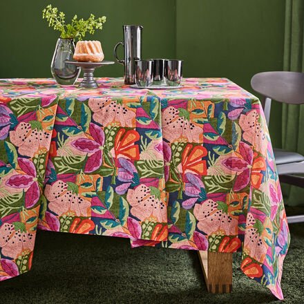 Tischdecke "Blätter", festliche Tischwäsche, buntes Blättermotiv, 100 % Baumwolle, strukturiertes Gewebe in Panamabindun...