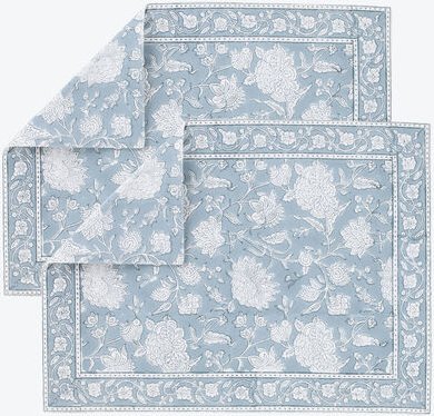 Sets, 2 Stück, 37/50 cm - 100 % Baumwolle, Motiv "Indien Rose", Helblau/Weiß