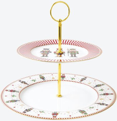 Etagere Nussknacker, ø 27 und ø 19 cm, 24 cm hoch, Porzellan, bedruckt, 2 Ebenen