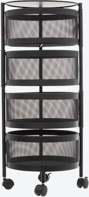 Thumbnail - Rollwagen - Schwarz lackiert, 75 cm hoch, Ø 33,5 cm, 4 Ebenen, 4 Körbe Ø 30 cm, schwenkbar, mobil mit Rollen, kompakt fü...