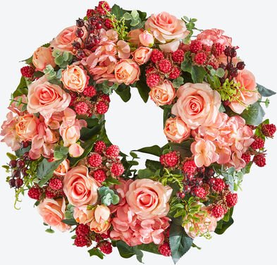 Julia Grote Rosenkranz ø 38 cm - Mit Hortensien & Brombeeren, handgefertigt, eleganter Tür- oder Tischschmuck, ca. ø 38 ...