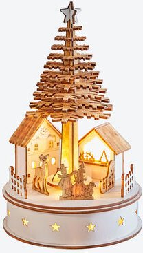 Spieluhr - Winterdorf, Holz, Ø/H 15/25 cm, LED, Batteriebetrieben (3 × AA, nicht enthalten)