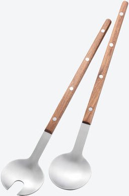 Salatbesteck Edelstahl - Walnussholz-Griffe, ergonomisch, 32,5 cm, vielseitig einsetzbar, ideal für Salate, Pasta und Be...