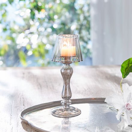 Glas-Windlicht - Lampenform, abnehmbarer Lampenschirm, für Teelicht, stimmungsvolles Licht, Tischdeko, Smoke, Ø 9 cm, 22...