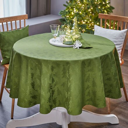 Tischdecke tanzende Tannen, Ø 165 cm, grün, fleckabweisend