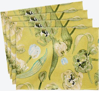 2er-Set Tischsets mit Aquarell-Blüten 35 x 48 cm - jaquardgewebt, pastellfarben, 60% Polyester, 40% Baumwolle, Maschinen...