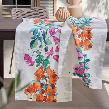 Tischläufer Bougainvillea Design 50 x 150 cm - 100 % Leinen, handgefertigt in Sizilien, strapazierfähig, reißfest, pink ...