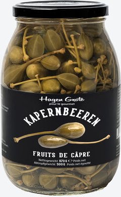 Thumbnail - Hagen Grote Kapernbeeren mit Stiel 970 g - Fein eingelegt, fruchtig-mild, mediterran, servierfertig, natürliche Zutaten