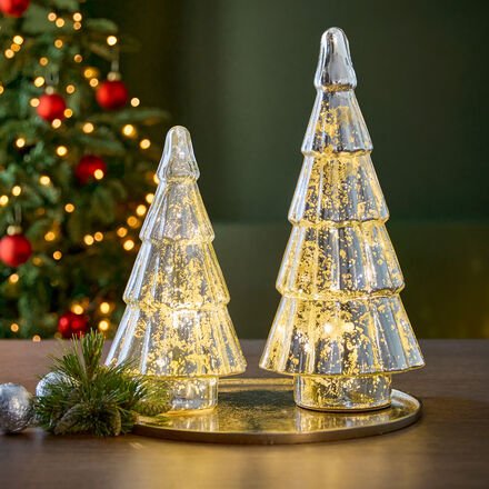 LED-Weihnachtsbaum groß - beleuchteter Tannenbaum, silberfarbenes Glas, Ø/H 18/40 cm, LED-Lichterdraht, Batteriebetrieb ...