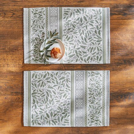 2er-Set Tischset mit Gobelin-Blattmotiv - pflegeleicht, angenehme Haptik, schützt Oberflächen, robust, maschinenwaschbar...