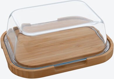 Käse-Box - Borosilikat-Hartglas, Bambus-Servierbrett, 27 x 21,5 x 9,5 cm, luftdicht, rutschfest, spülmaschinenfest, für ...
