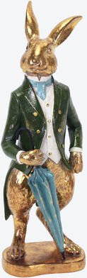 Goldener Deko-Osterhase im Frack - handbemalt, nostalgische Osterdeko, detailreich, aus Polyresin, 33 cm hoch, stabiler ...